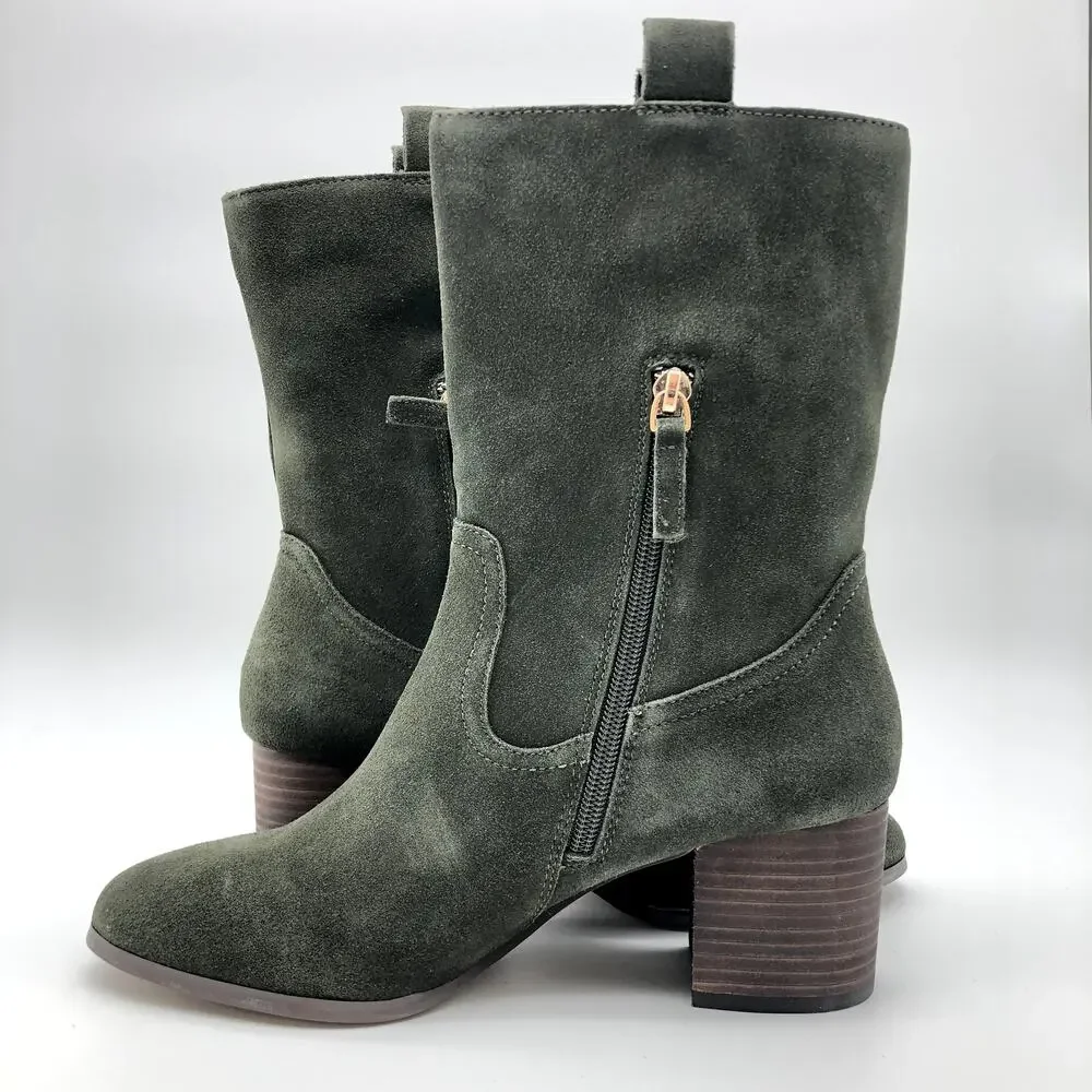 Violet & Red Womens Jarah Western Boot Size 6 Green Suede Mid Calf NWOB